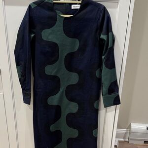 Marimekko Dark Blue and Green Wave Dress